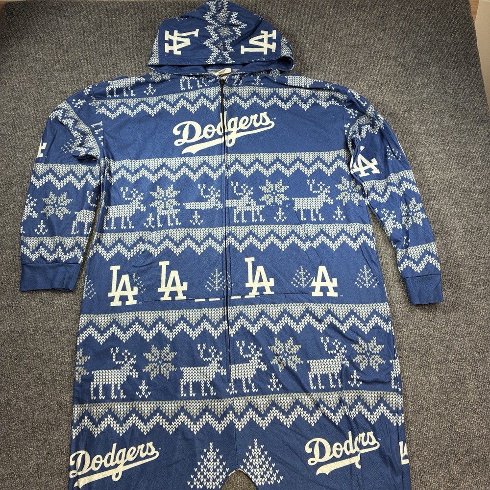 Los Angeles Dodgers FOCO Ugly Christmas One Piece Pajamas Adult L MLB Hooded